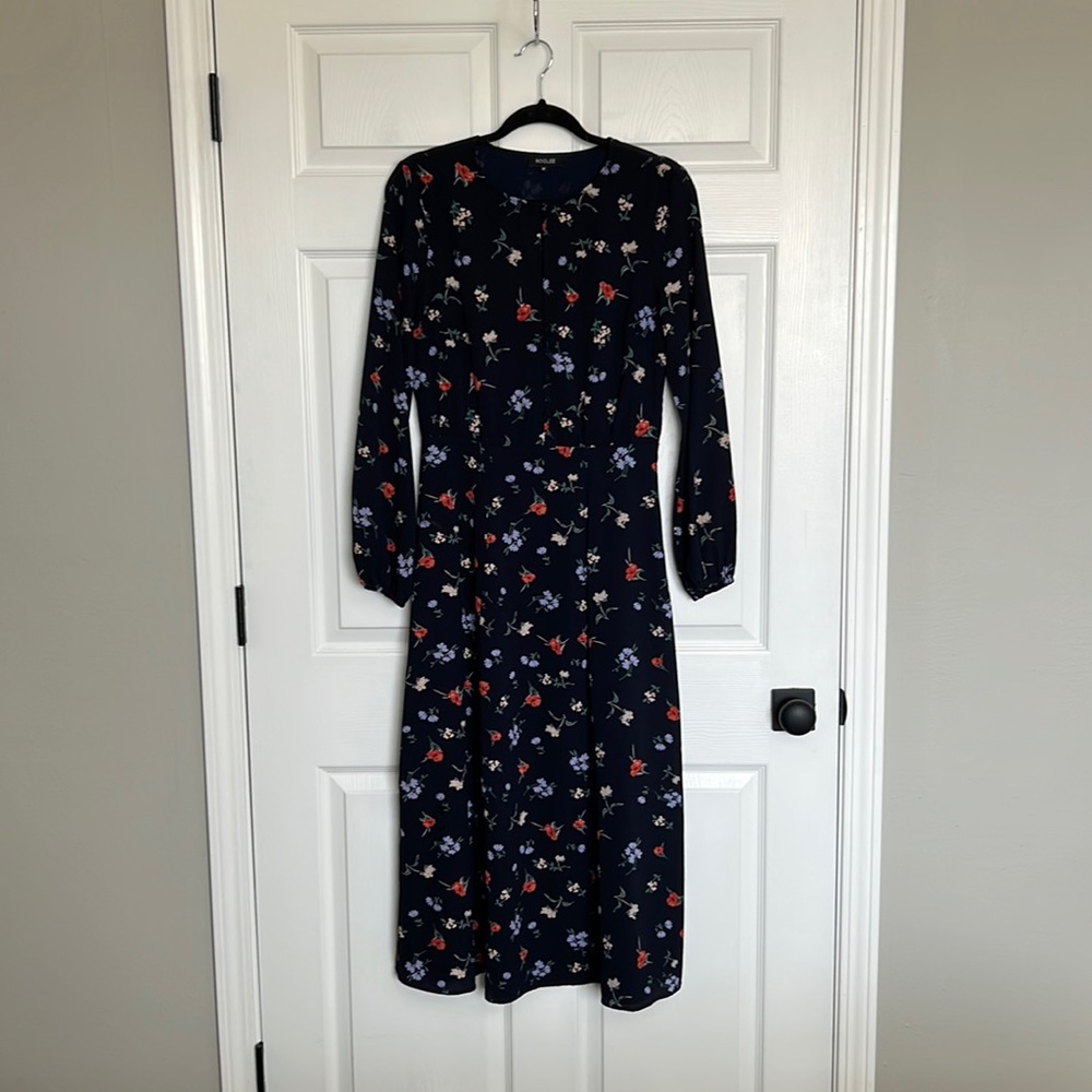 GUC Roolee Navy Floral Midi Dress with Long Sleeves